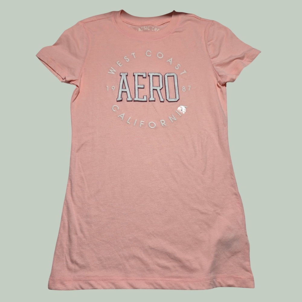 NWOT Aeropostale West Coast California Graphic Tee Peach Pink Y2K Formfitting S‎